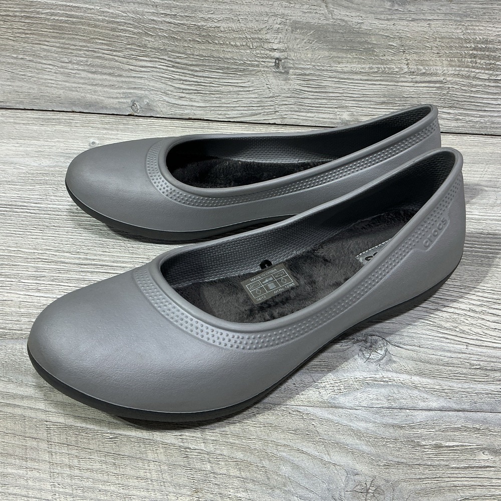 Crocs Mammoth Women's Ballet Flats Furry Lined Gray Slip On Comfort Shoe Size 9